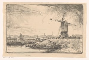 Landscape with Mill near Leiden by Willem Adrianus Grondhout (signed by artist)