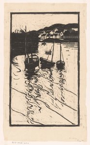 Moored Ships in the Harbor of Concarneau by Willem Adrianus Grondhout