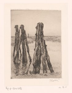Three Mooring Posts in Low Water by Willem Bastiaan Tholen (signed by artist)