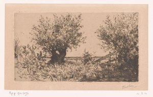 Landscape with Meadow, Pollard Willows, and Fence