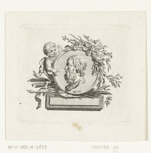 Bust of Homer on Medallion Held by Angel and Decorated with Flowers and Palm Branches by Willem Bilderdijk
