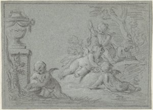 Putti in a Landscape with a Vase by Willem Bilderdijk