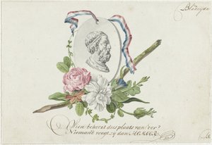Vignette with Flowers, Portrait Medallion, and Ribbon by Willem Bilderdijk