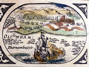 Brazil, view of Pernambuc (Recife), Atlas by W. G. Blaeu, Amsterdam 1600 by Willem Blaeu