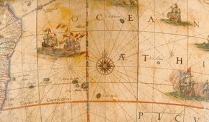 Detail of Fighting Ships in the Atlantic Ocean from a Terrestrial Globe by Willem Blaeu