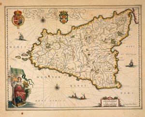 Map of Sicily, from Regionum Italiae, engraving by Willem Blaeu