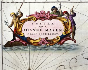 Whale hunters depicted on a board of William Blaeu