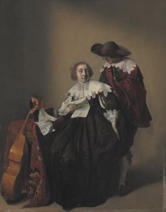 A Seated Woman with a Letter, a Gentleman Standing by Her by Willem Cornelisz Duyster
