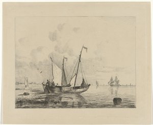 Sailing Ship with Lowered Sails by Willem Gruyter jr.