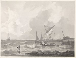 Fishing Boats at a Harbor Entrance by Willem Hendrik Hoogkamer