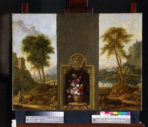 Flower Still Life in Frame with Monogram by Willem Hendrik Wilhelmus van Royen (attributed to)