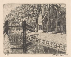 Bridge in Assendelft by Willem Jansen (graveur) (signed by artist)