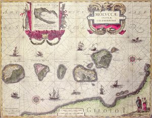 Map of The Moluccan Island, Engraved by Jodocus Hondius, 1630