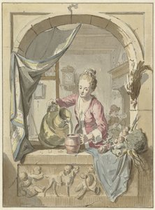 Woman Pouring Milk from a Jug, in a Window