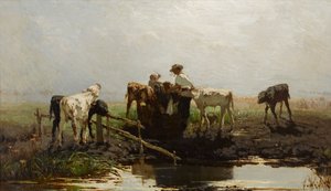 Calves at a Trough by Willem Maris