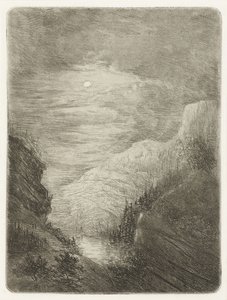 Mountain Landscape with River in Moonlight