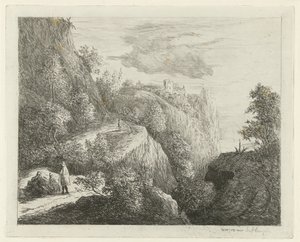 Mountain Landscape with Resting Figures by the Roadside by Willem Matthias Jan van Dielen