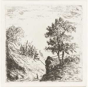 Hill Landscape with Two Trees on Rocks by Willem Matthias Jan van Dielen