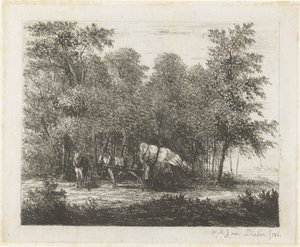 Landscape with Man by a Loaded Cart and Harnessed Horse by Willem Matthias Jan van Dielen