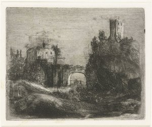 Southern Landscape with Gate and Tower on Rock