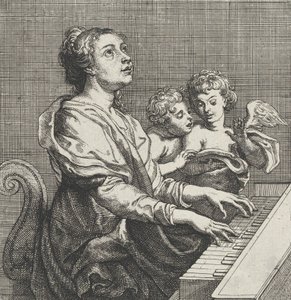 Saint Cecilia Playing the Organ with Two Putti