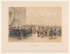 Third Group of Utrecht Masquerade in 1856 (Government) (Our Fatherland Around the Middle of the 17th Century, Presented by H.H. Students, Members of Mutua Fides, to Celebrate the 220th Anniversary of the Utrecht University, June 25) by Willem Pieter Hoevenaar