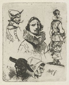 Study Sheet with Soldiers and an Old Woman