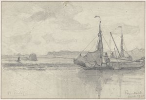 Fishing Boats in a Landscape at Papendrecht by Willem Roelofs (I)