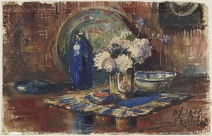Still Life with Blue Bottle and Vase with Flowers by Willem Roelofs (II)
