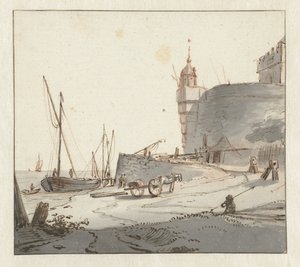 View of a Harbor by a City Wall by Willem Schellinks