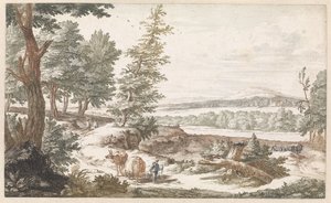 Landscape with Donkeys on a Road by Willem Swidde