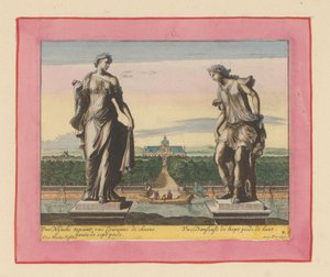 Statues of a Nymph with Laurel Wreath and a Dancer by Willem Swidde