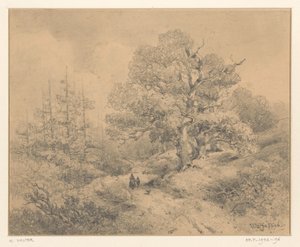 Landscape with Trees, Two Figures, and a Dog