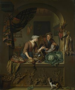 Woman and Fishmonger in the Kitchen