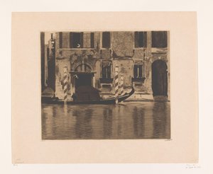 Moored Gondola with Structure in a Canal in Venice by Willem Witsen (signed by artist)