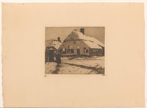 Snow-Covered Houses on a Road in Ede by Willem Witsen (signed by artist)