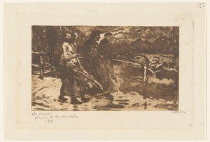 Three Women on a Bridge in Rain and Wind by Willem Witsen (signed by artist)
