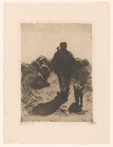 Shepherd with Dog Behind His Flock by Willem Witsen (signed by artist)