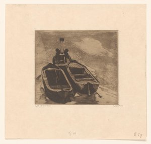 Tugboat with Two Barges by Willem Witsen (signed by artist)