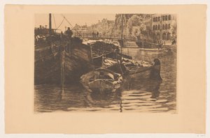 Peat Barges in the Oude Schans in Amsterdam by Willem Witsen (signed by artist)