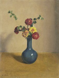 A Bouquet of Marigolds in a Blue Vase