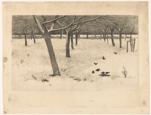 Snowy Orchard with Birds by Willem Arnoldus Witsen