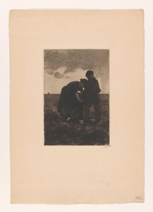 Woman and Boy in Clogs with a Burlap Sack in the Field by Willem Arnoldus Witsen