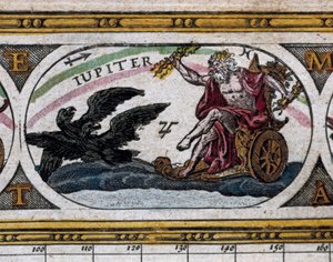 Representation of the God Jupiter fighting black eagles in his chariot (engraving) in 