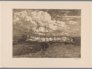 Dune Landscape with Sand Quarry and Boats by Willem de Zwart (signed by artist)