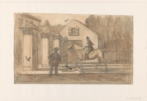 The Gate on the Scheveningseweg in The Hague; a Rider with Dog Passing by Willem van Konijnenburg