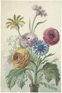 Bouquet of Flowers in the Neck of a Green Vase by Willem van Leen