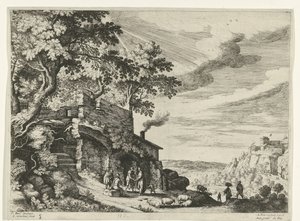 Shepherds by a ruin (Italian landscapes) by Willem van Nieulandt (II)