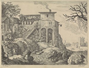 Italian Landscape with an Inn by Willem van Nieulandt (II)