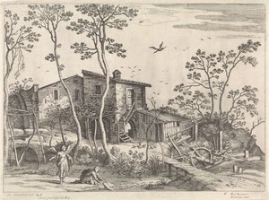 Landscape with Tobias and the Angel, Italian Landscapes (series title) by Willem van Nieulandt (II)